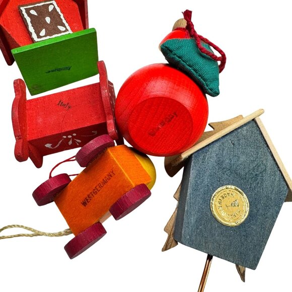 Germany Italy Christmas Ornaments Lot Wooden Handmade Figures Houses Soldier Elf - Picture 11 of 13